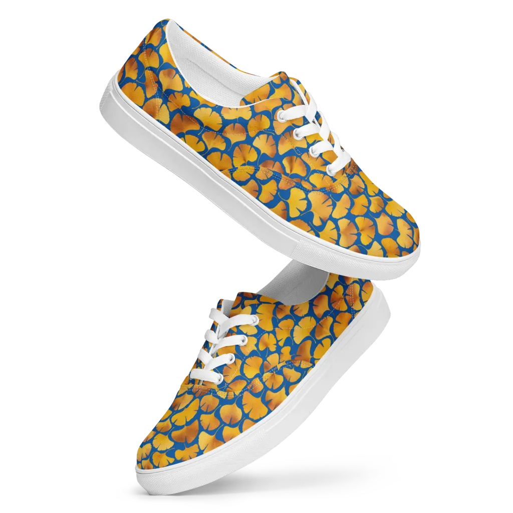 Blue Ginkgo on Men's Lace-Up Canvas Shoes — Front