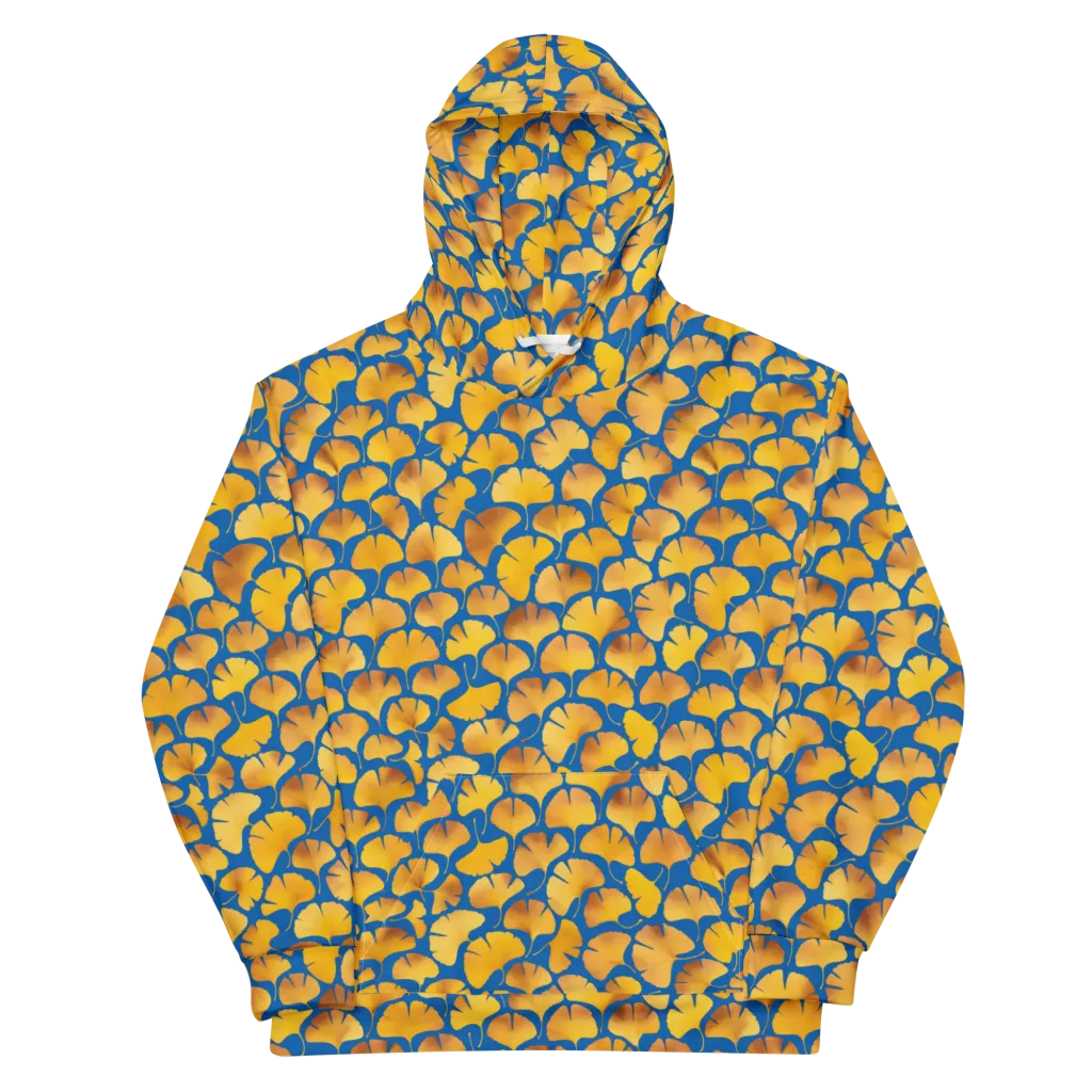 Blue Ginkgo on Cotton Hoodie — Front