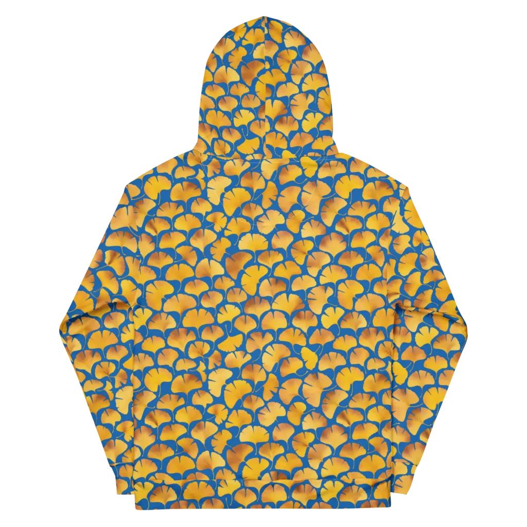 Blue Ginkgo on Cotton Hoodie — Back