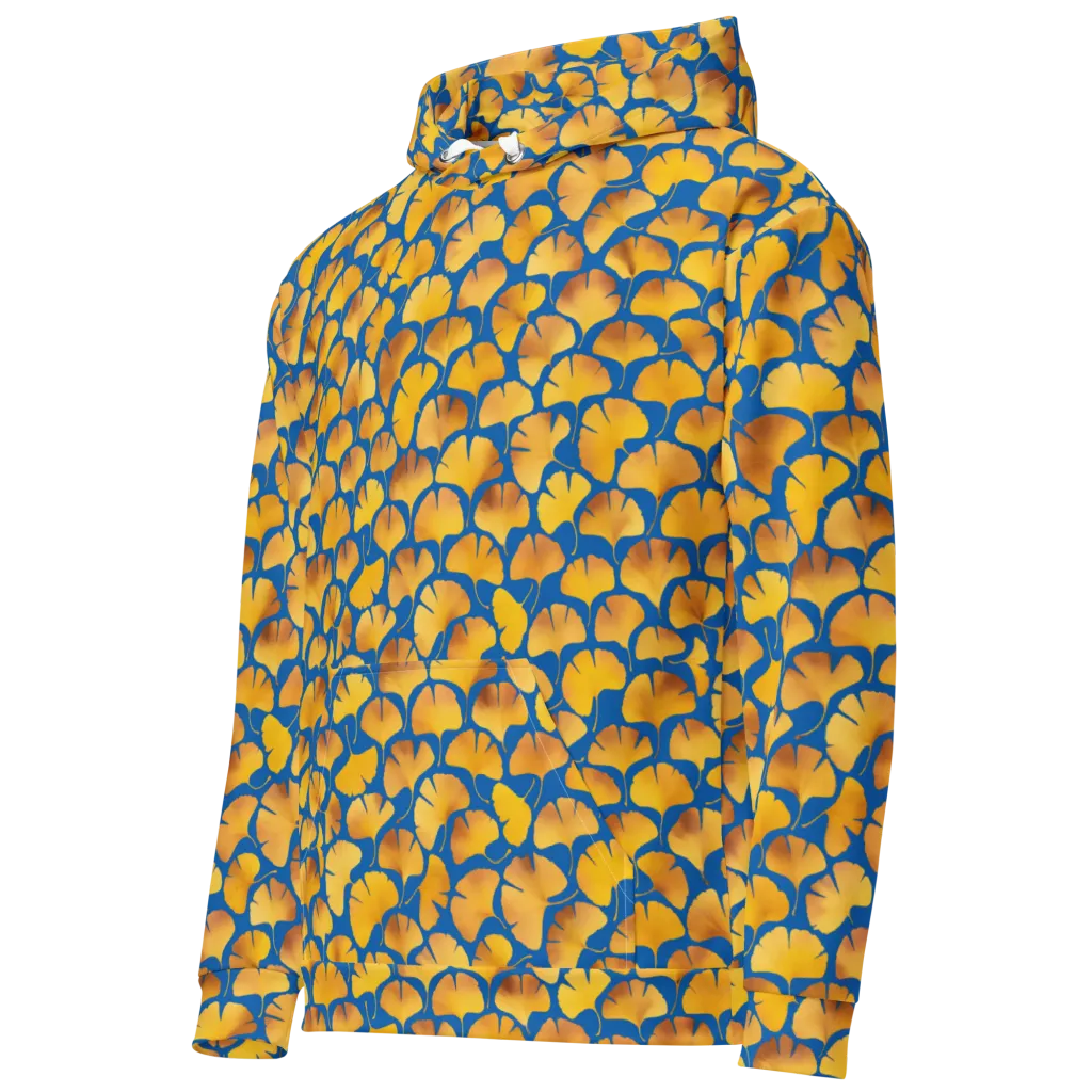 Blue Ginkgo on Cotton Hoodie — Left Front