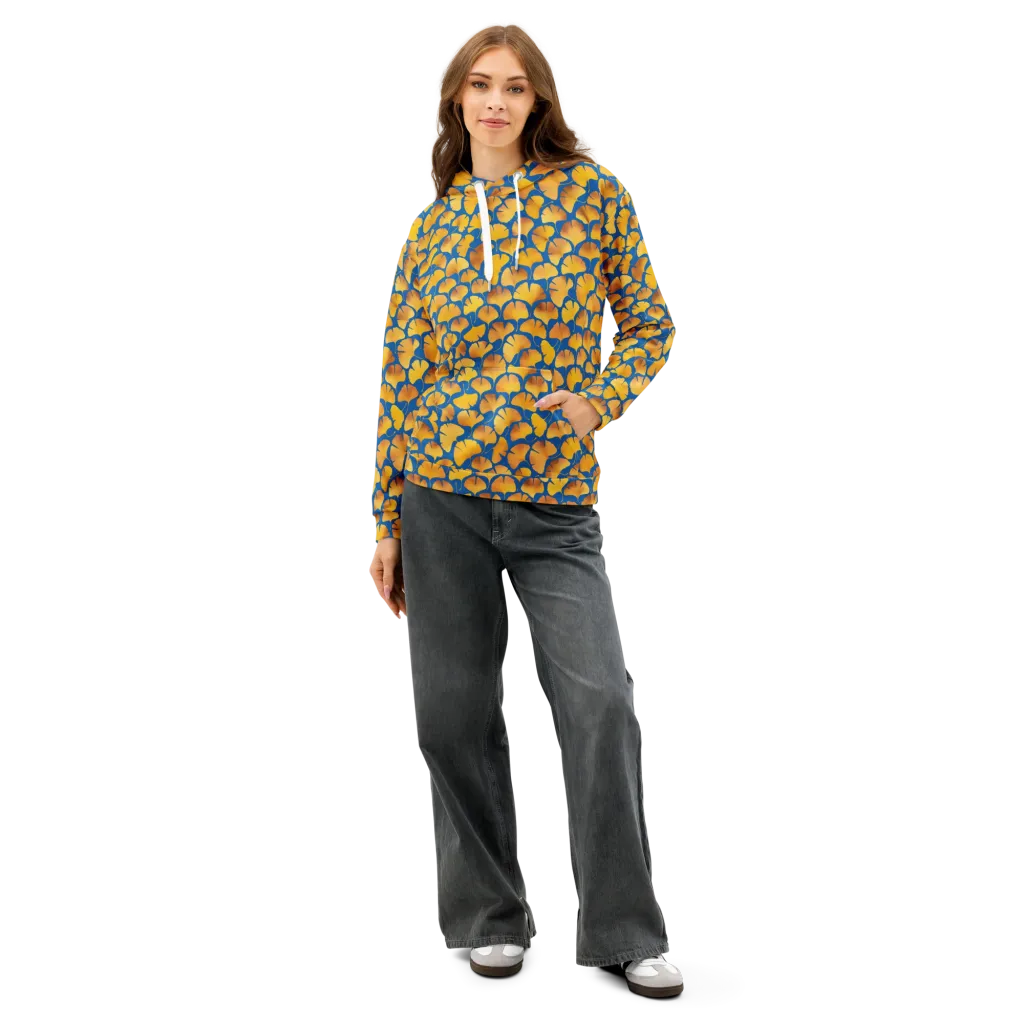 Blue Ginkgo on Cotton Hoodie — Front