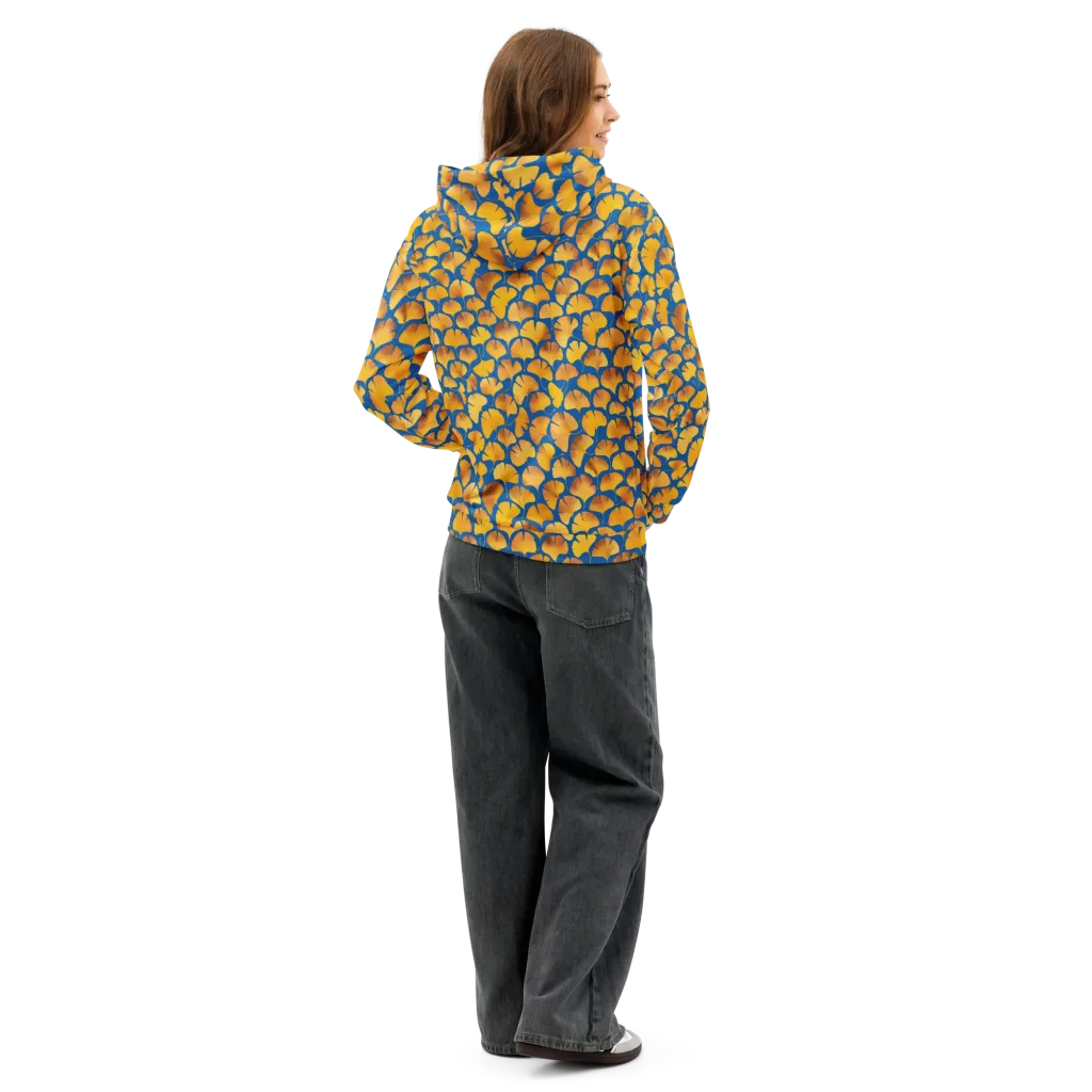 Blue Ginkgo on Cotton Hoodie — Back