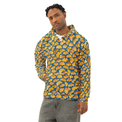 Blue Ginkgo on a Cotton Hoodie