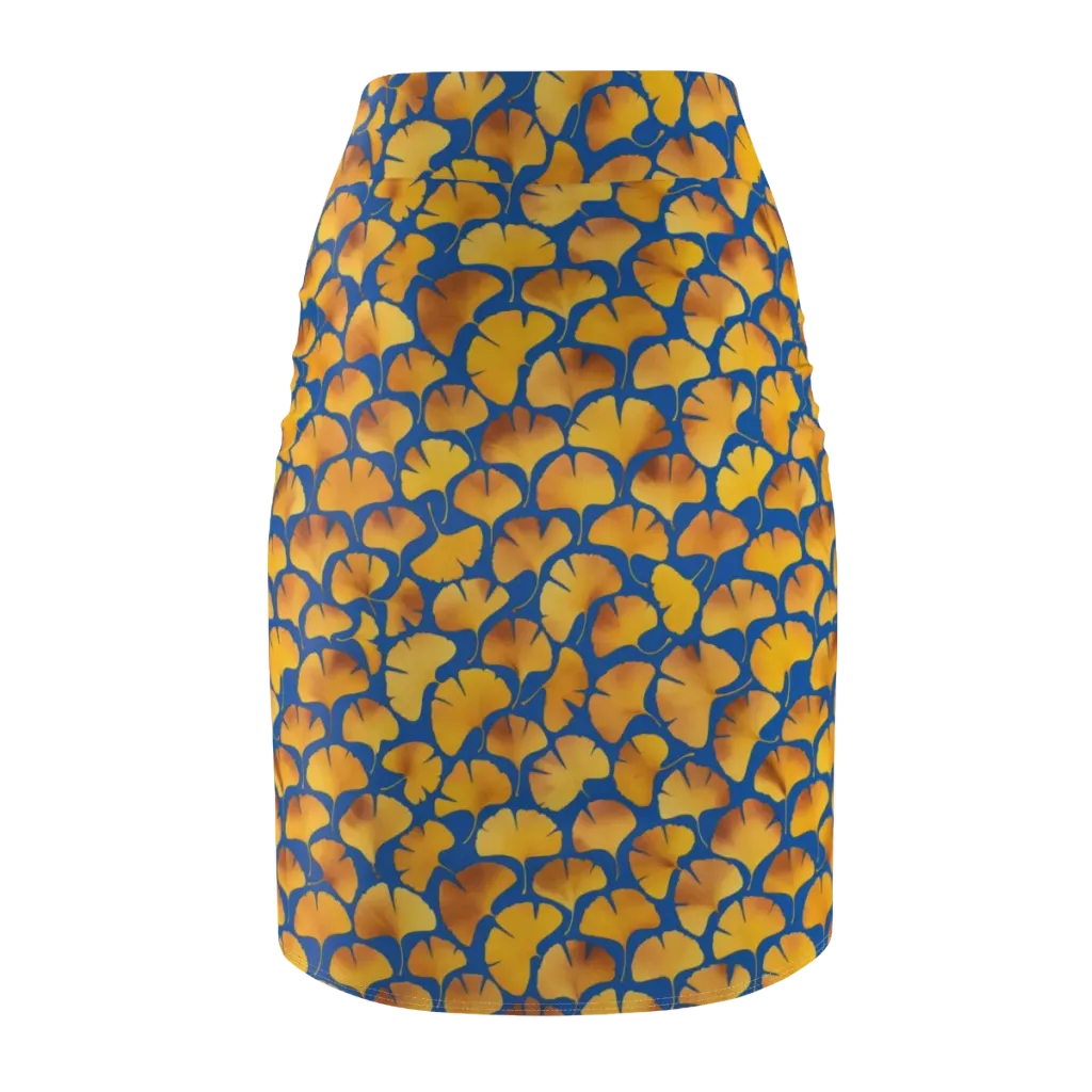 Blue Ginkgo on Pencil Skirt — Back