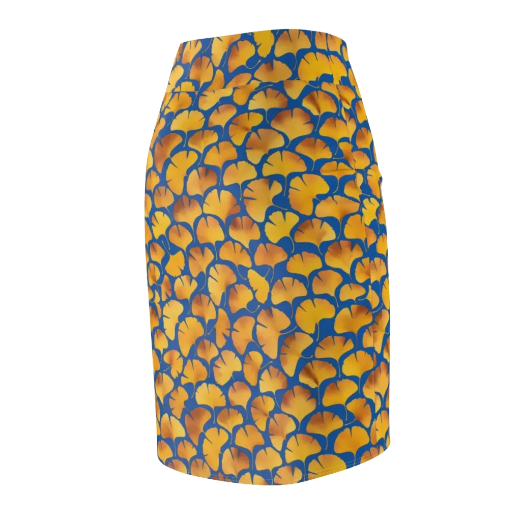Blue Ginkgo on Pencil Skirt — Back Side