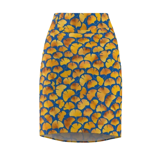 Blue Ginkgo on a Pencil Skirt
