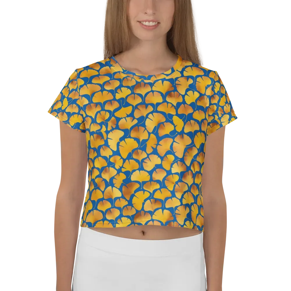 Blue Ginkgo on Crop Tee — Front