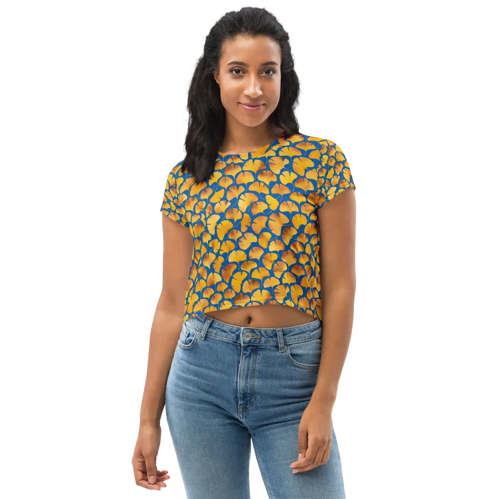 Blue Ginkgo on Crop Tee — Front