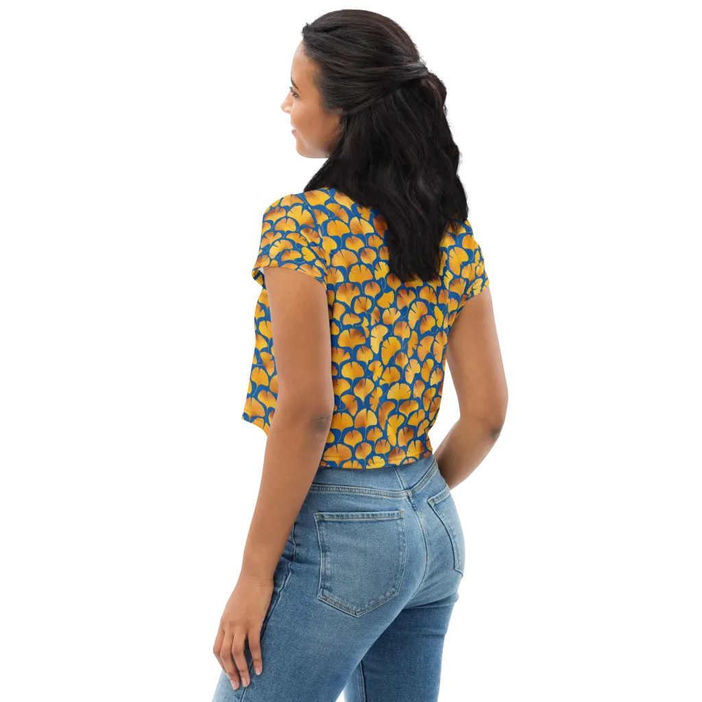 Blue Ginkgo on Crop Tee — Left Back