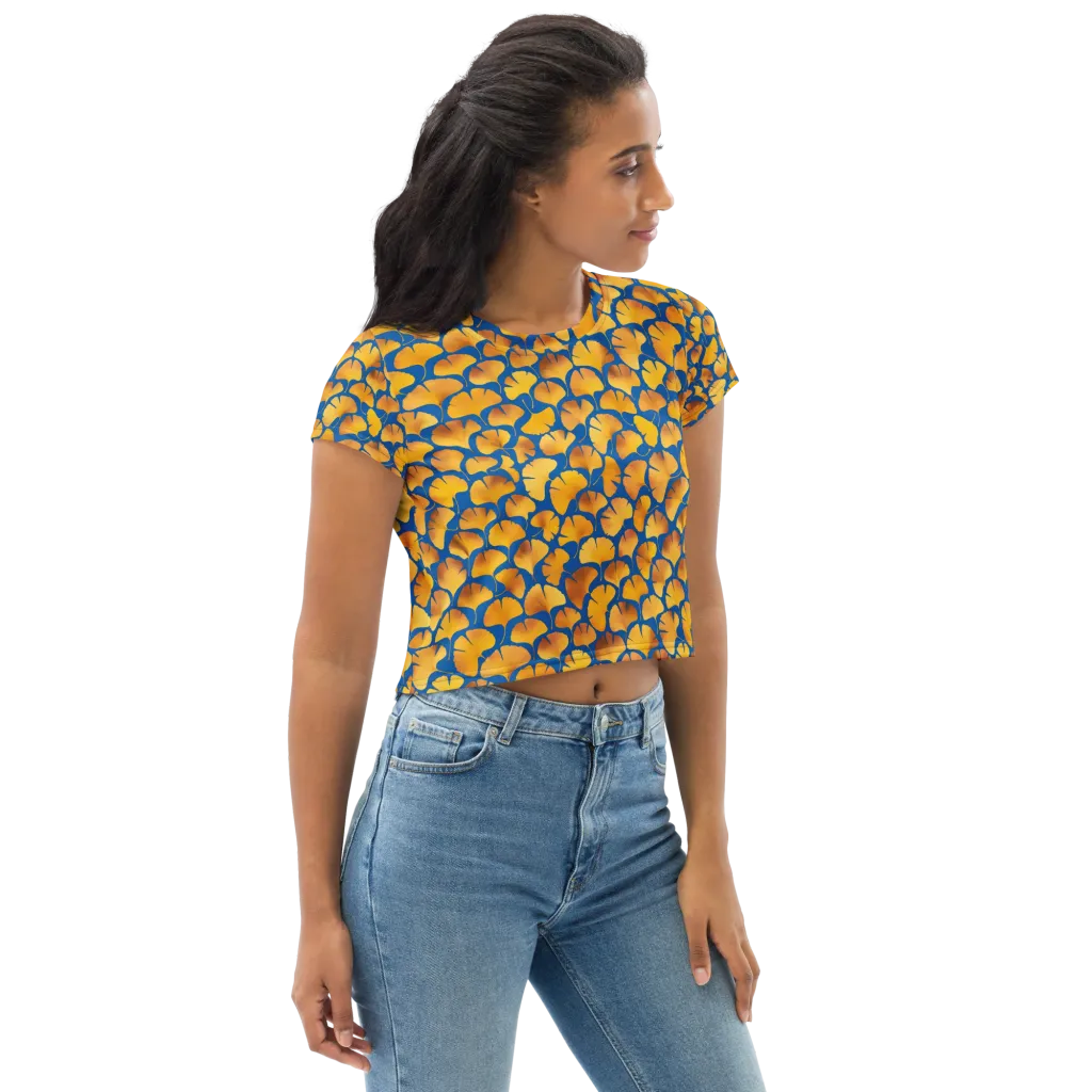 Blue Ginkgo on Crop Tee — Right Front
