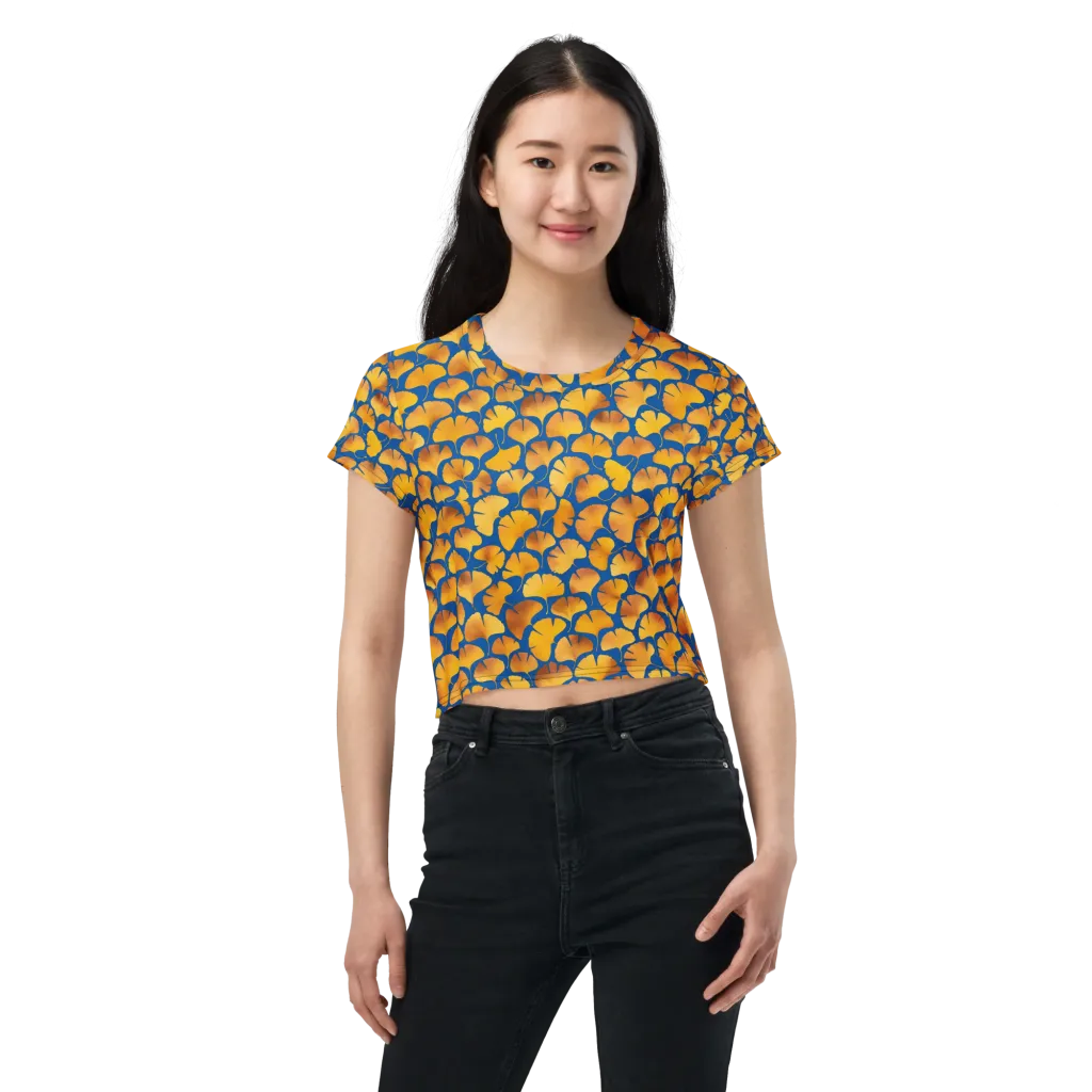 Blue Ginkgo on Crop Tee — Front