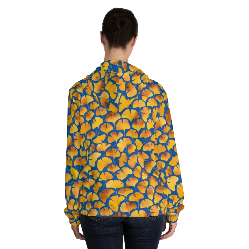 Blue Ginkgo on Women's Full-Zip Hoodie — Back On Person