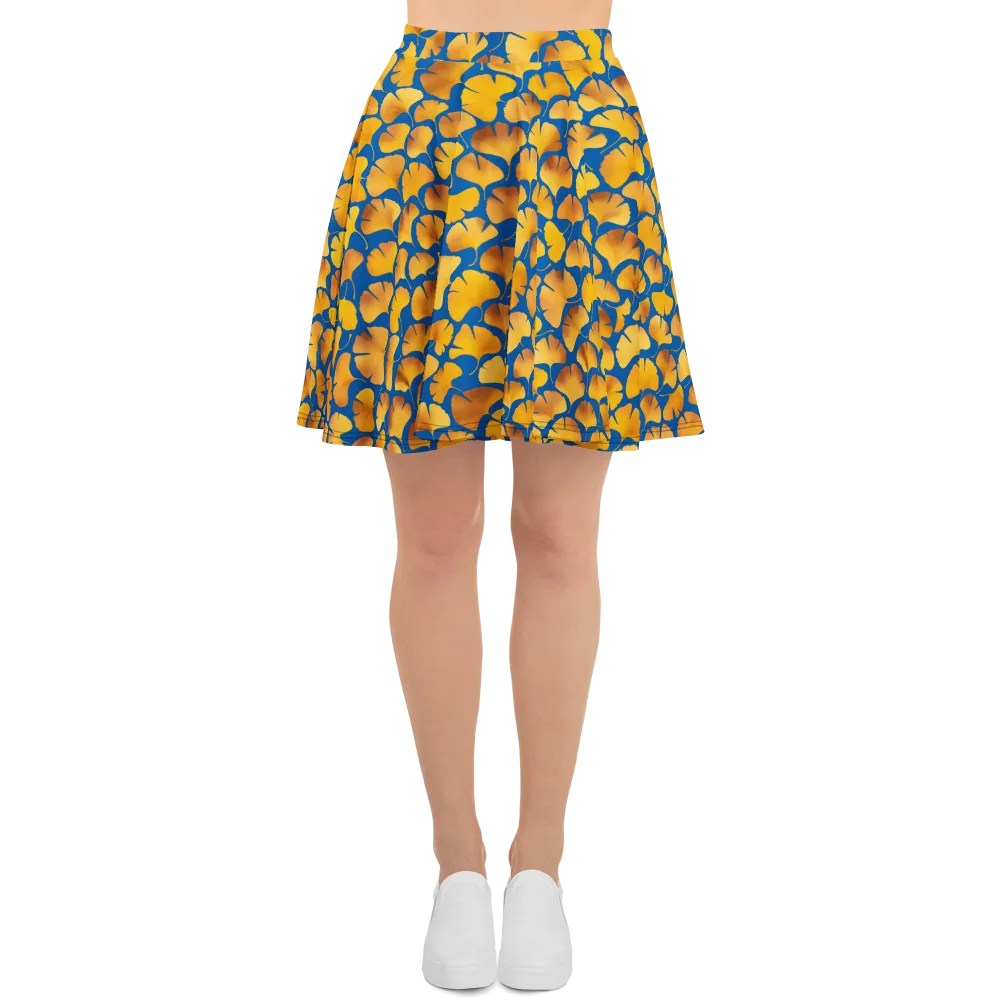 Blue Ginkgo on Skater Skirt — Front