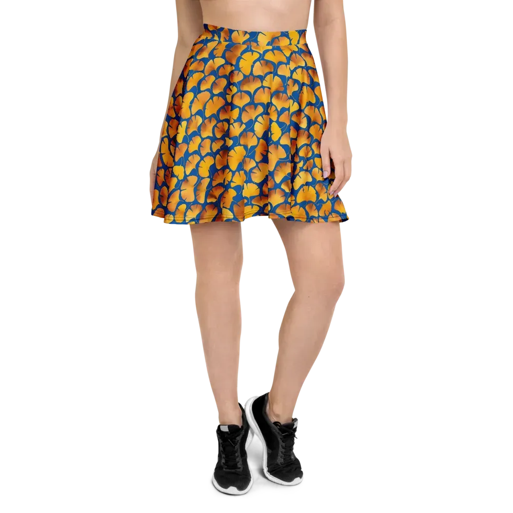 Blue Ginkgo on Skater Skirt — Front