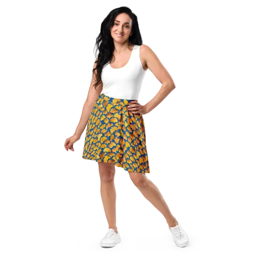 Blue Ginkgo on a Skater Skirt