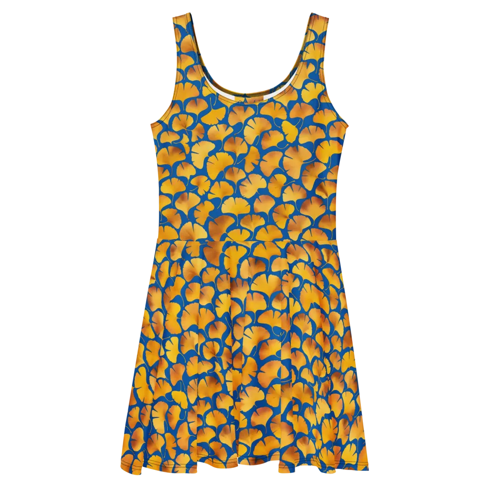 Blue Ginkgo on Skater Dress — Front