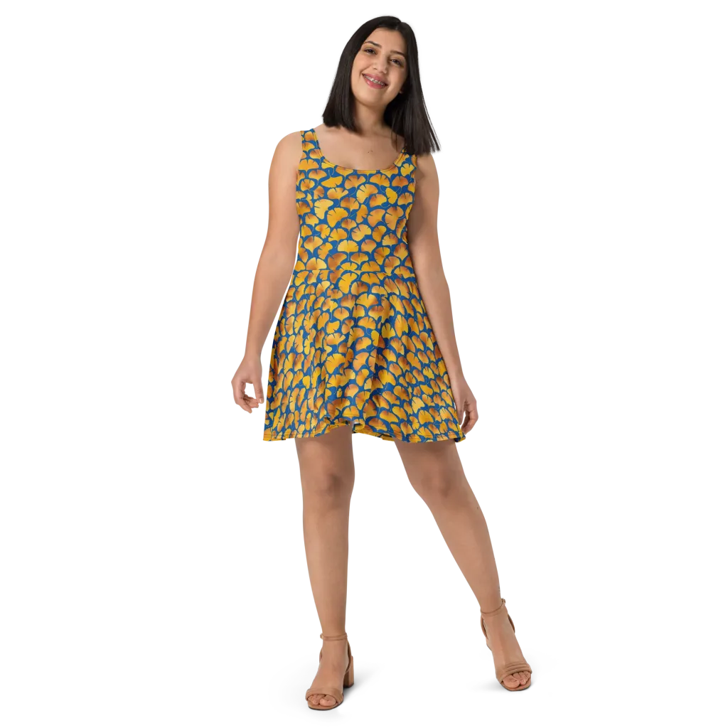 Blue Ginkgo on Skater Dress — Front