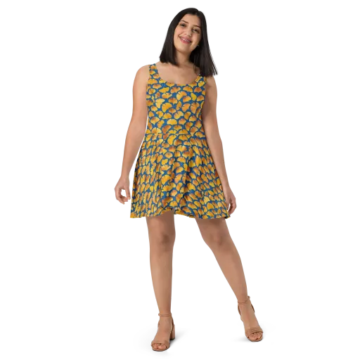 Blue Ginkgo on a Skater Dress