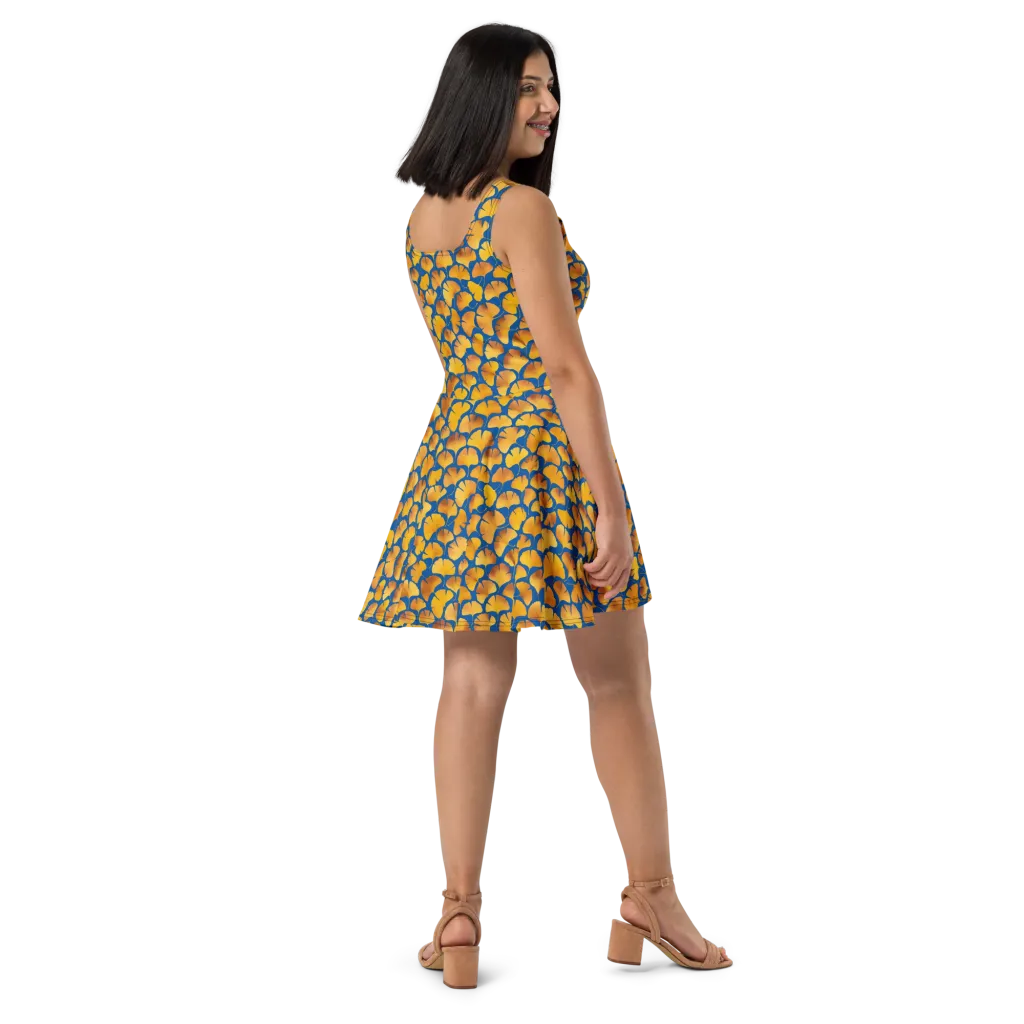 Blue Ginkgo on Skater Dress — Right