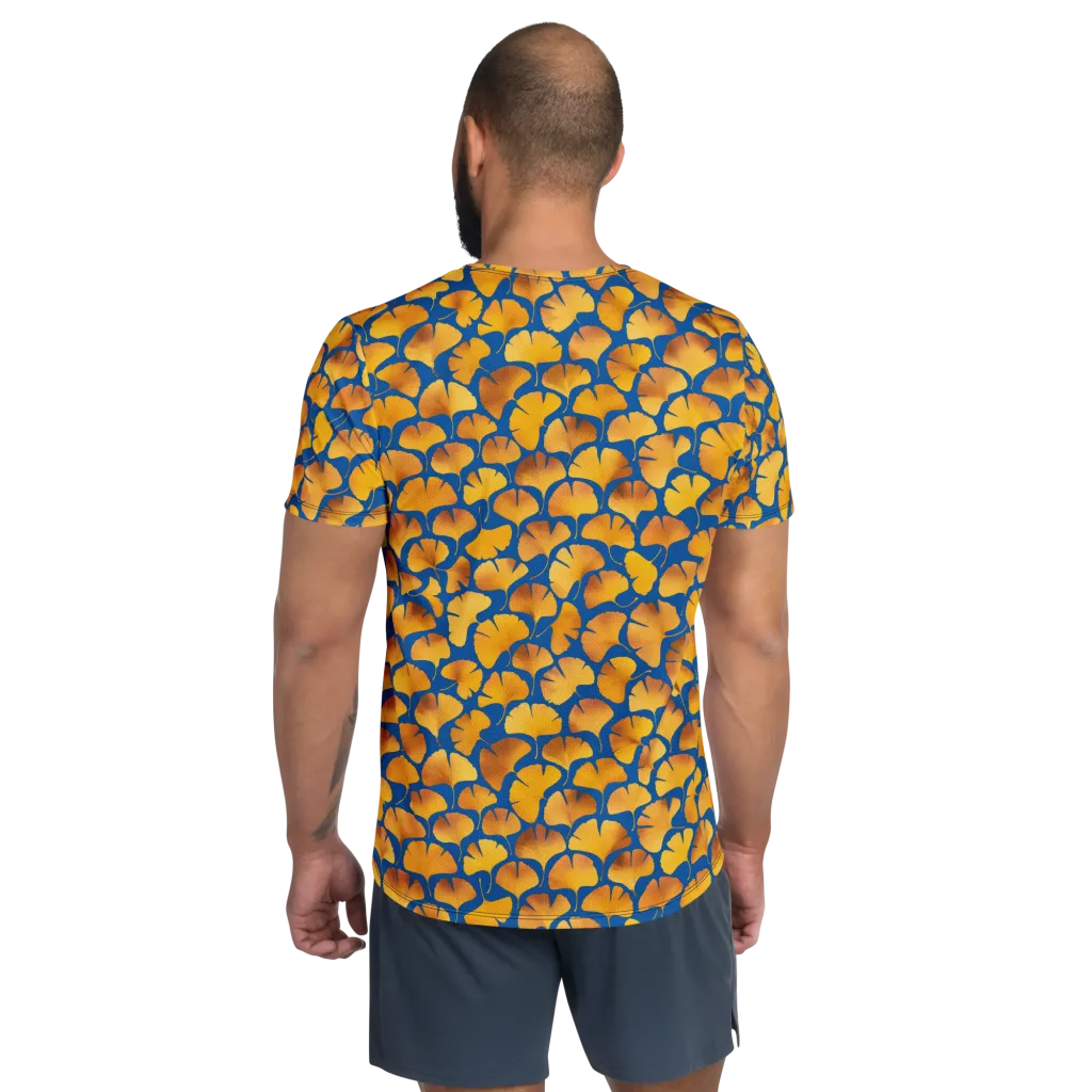 Blue Ginkgo on Men's Athletic T-Shirt — Back