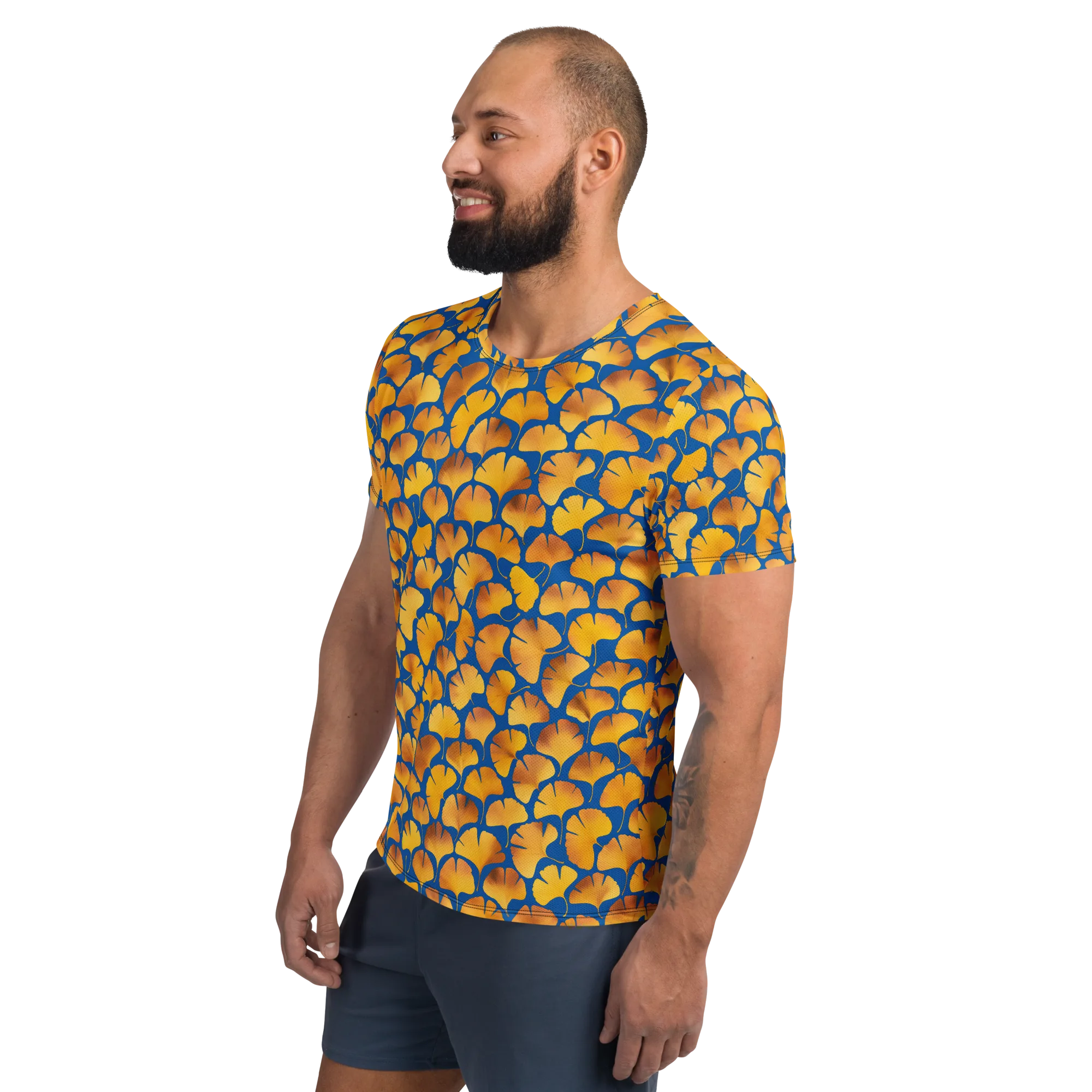 Blue Ginkgo on Men's Athletic T-Shirt — Left