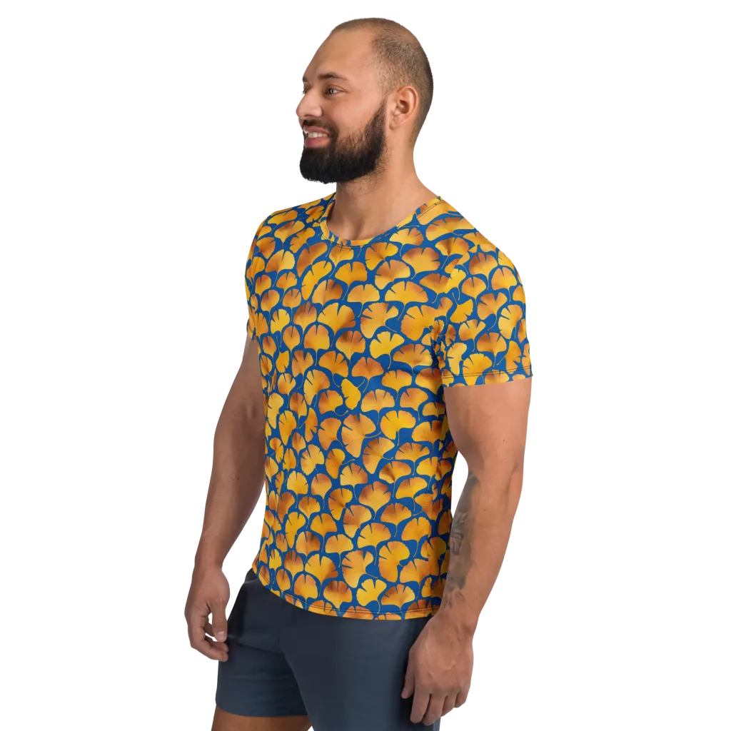 Blue Ginkgo on Men's Athletic T-Shirt — Left