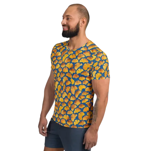 Blue Ginkgo on a Men's Athletic T-Shirt