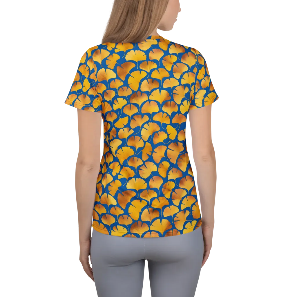 Blue Ginkgo on Women's Athletic T-Shirt — Back
