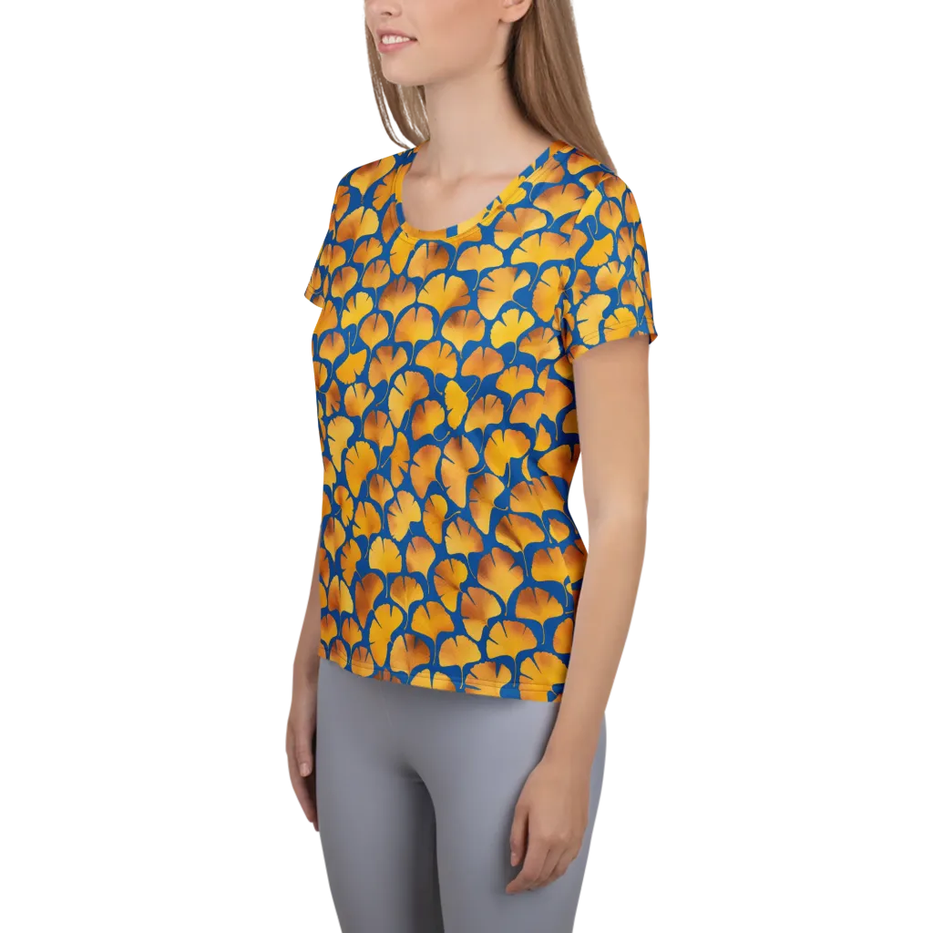 Blue Ginkgo on Women's Athletic T-Shirt — Left