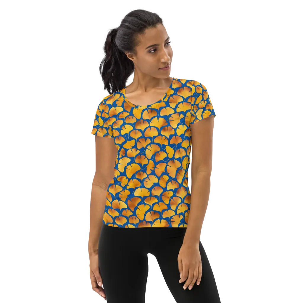 Blue Ginkgo on Women's Athletic T-Shirt — Front