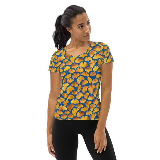 Blue Ginkgo on a Women's Athletic T-Shirt