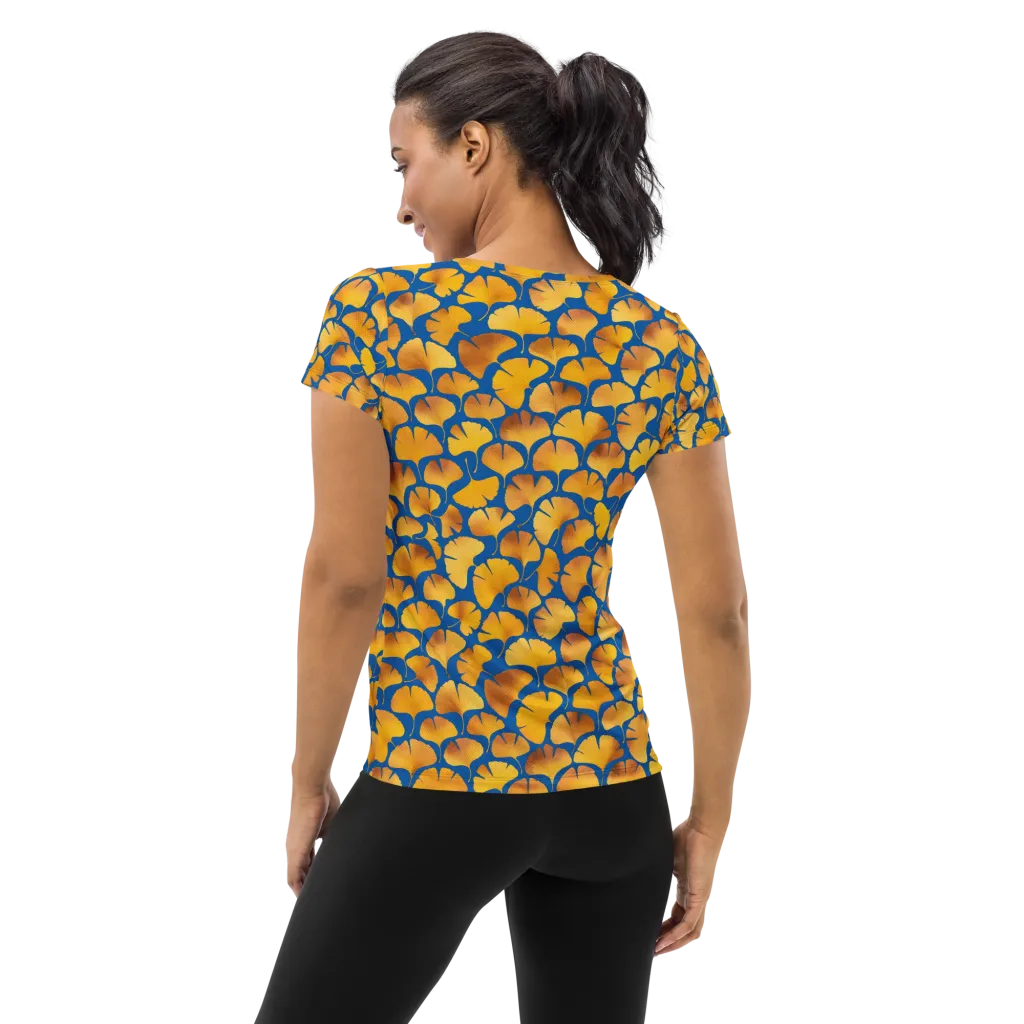 Blue Ginkgo on Women's Athletic T-Shirt — Back
