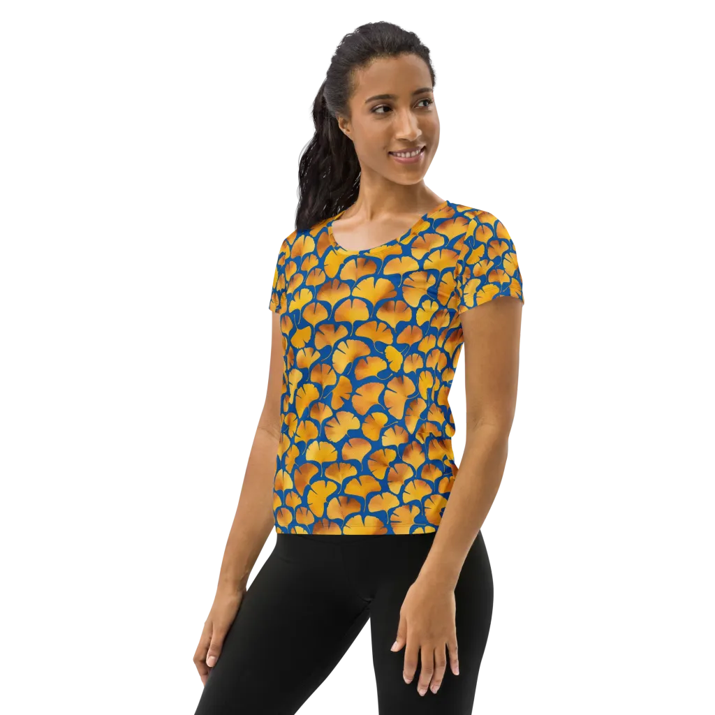Blue Ginkgo on Women's Athletic T-Shirt — Left