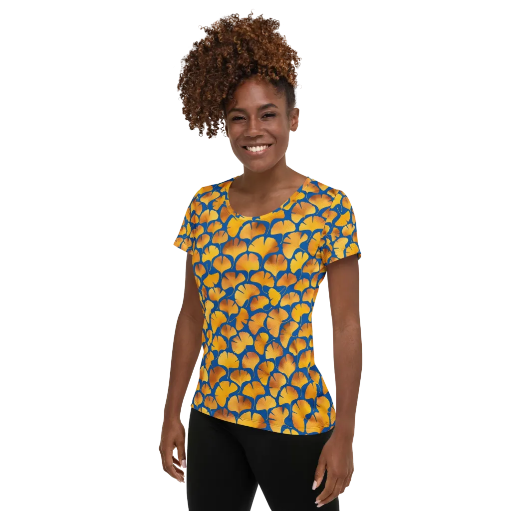 Blue Ginkgo on Women's Athletic T-Shirt — Left