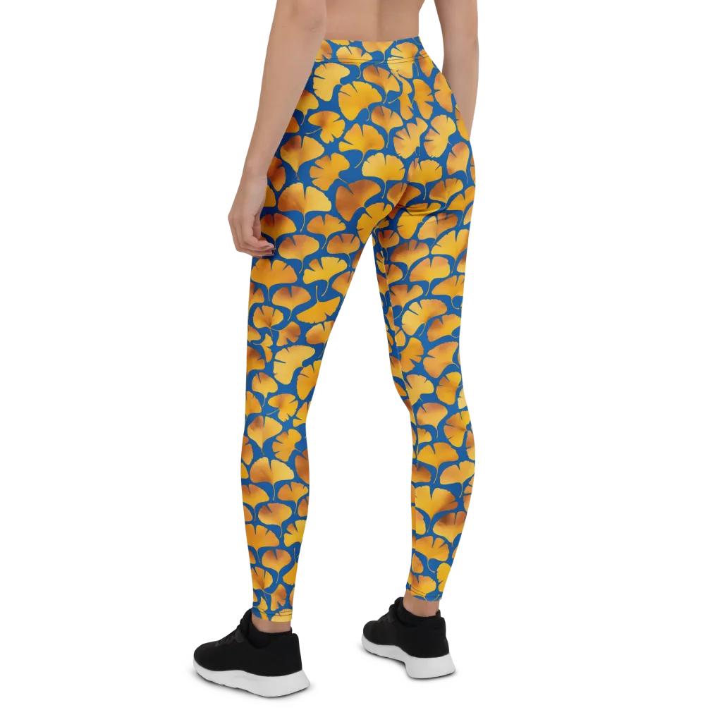 Blue Ginkgo on Leggings — Back