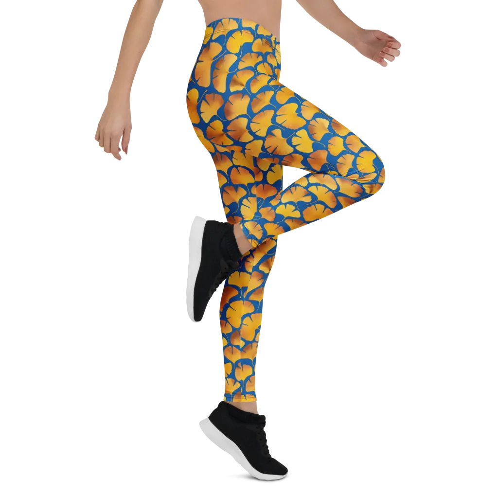 Blue Ginkgo on Leggings — Right