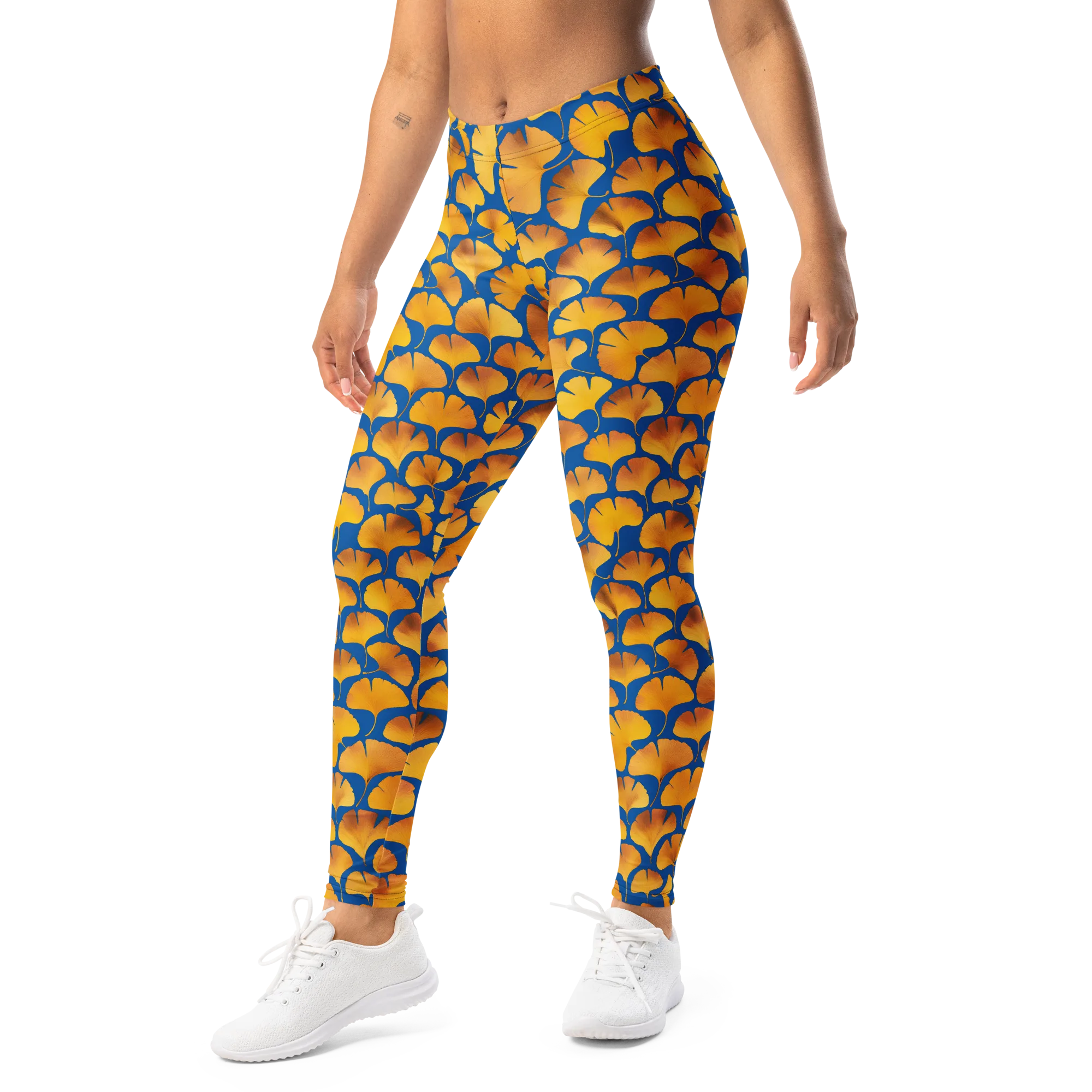 Blue Ginkgo on Leggings — Left Front