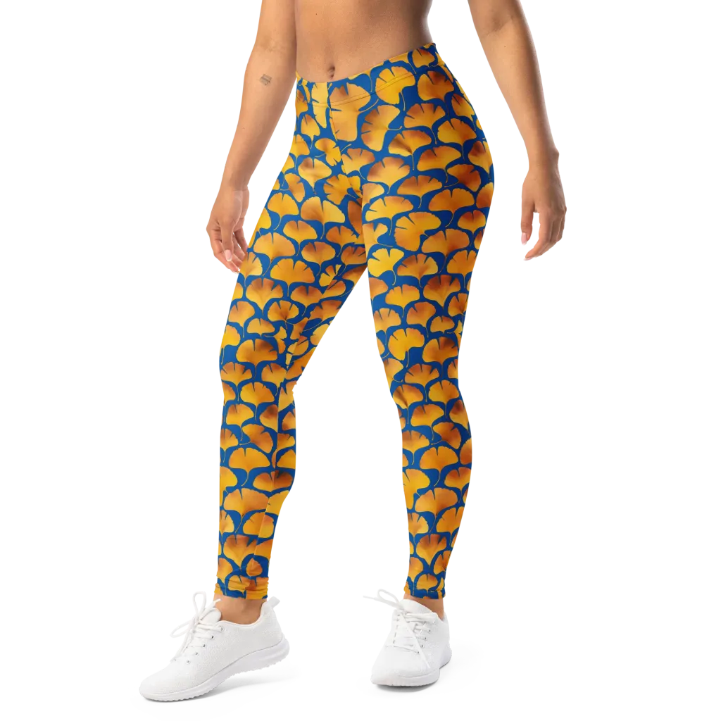 Blue Ginkgo on Leggings — Left Front