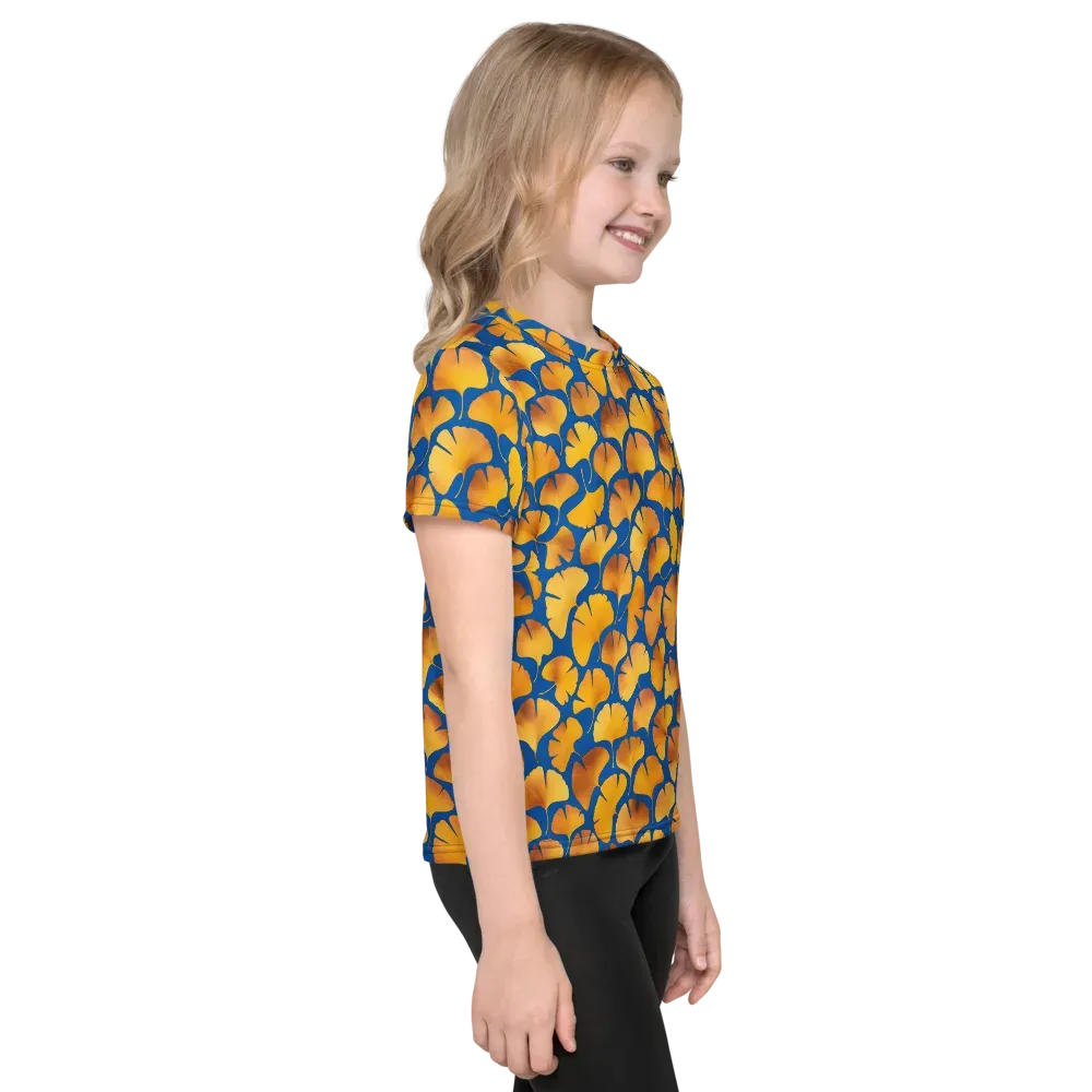 Blue Ginkgo on Kids Crew Neck T-Shirt — Right