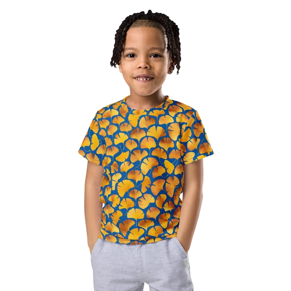 Blue Ginkgo on Kids Crew Neck T-Shirt — Front