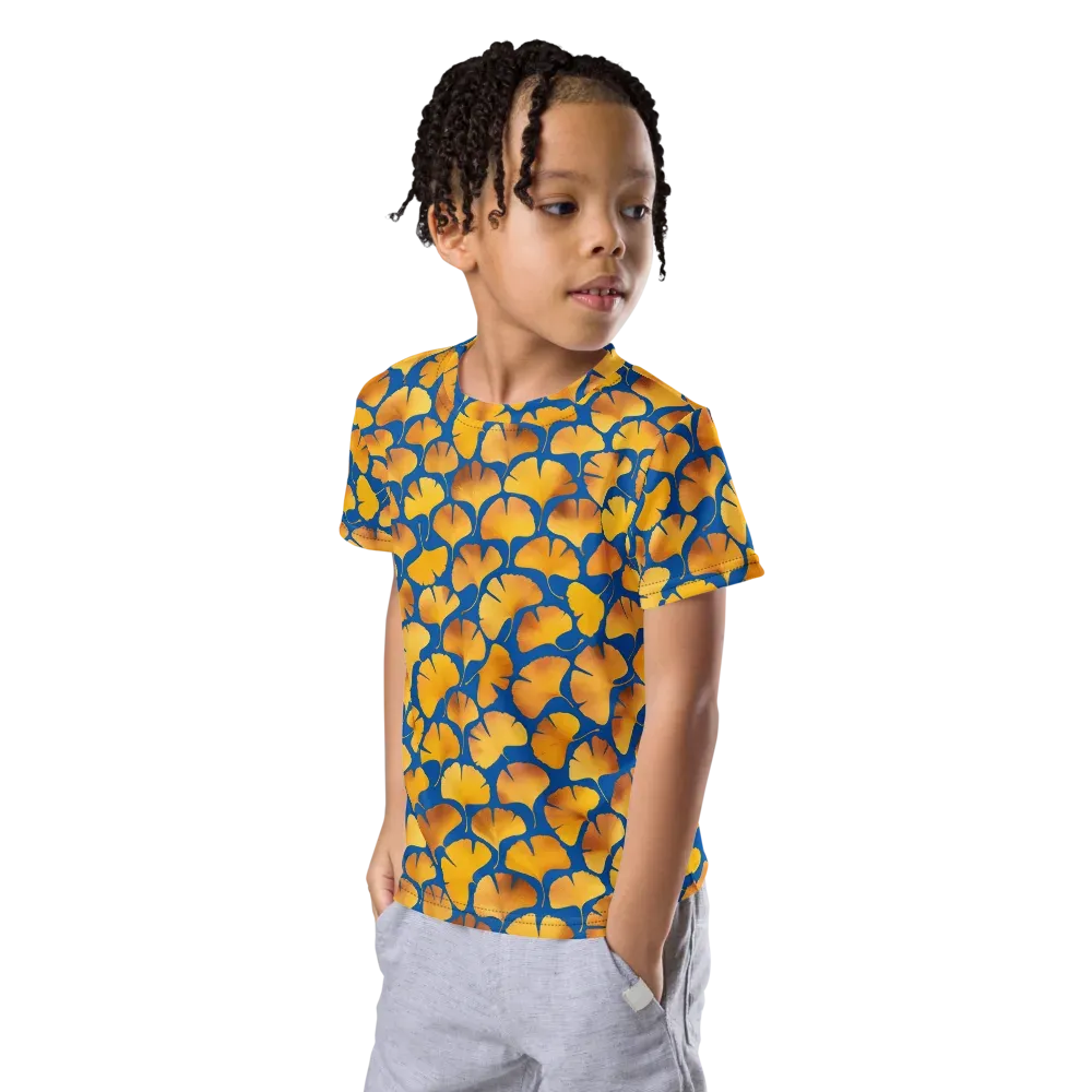 Blue Ginkgo on Kids Crew Neck T-Shirt — Left Front