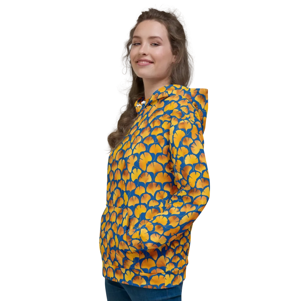 Blue Ginkgo on Hoodie — Left