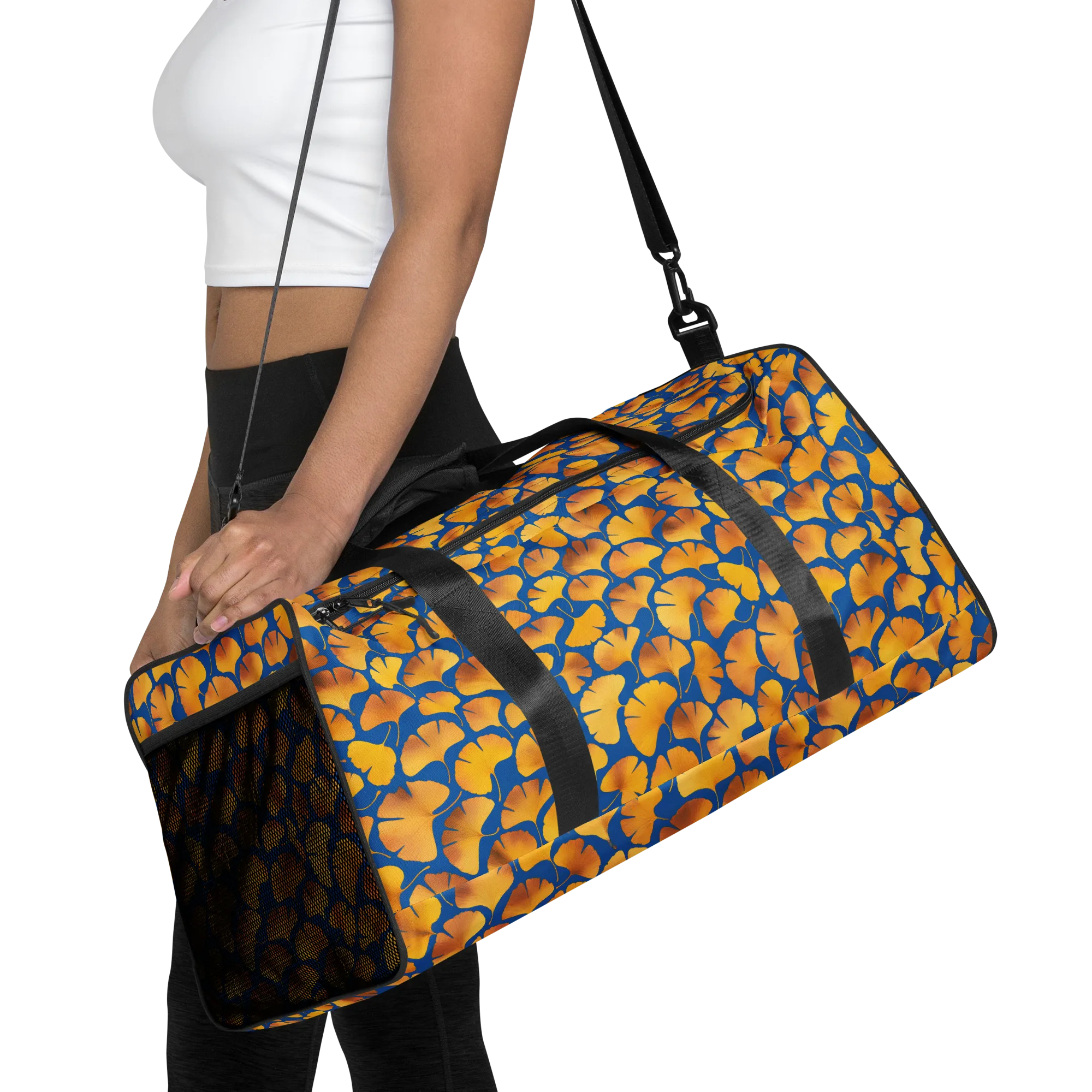 Blue Ginkgo on Duffle Bag — Front