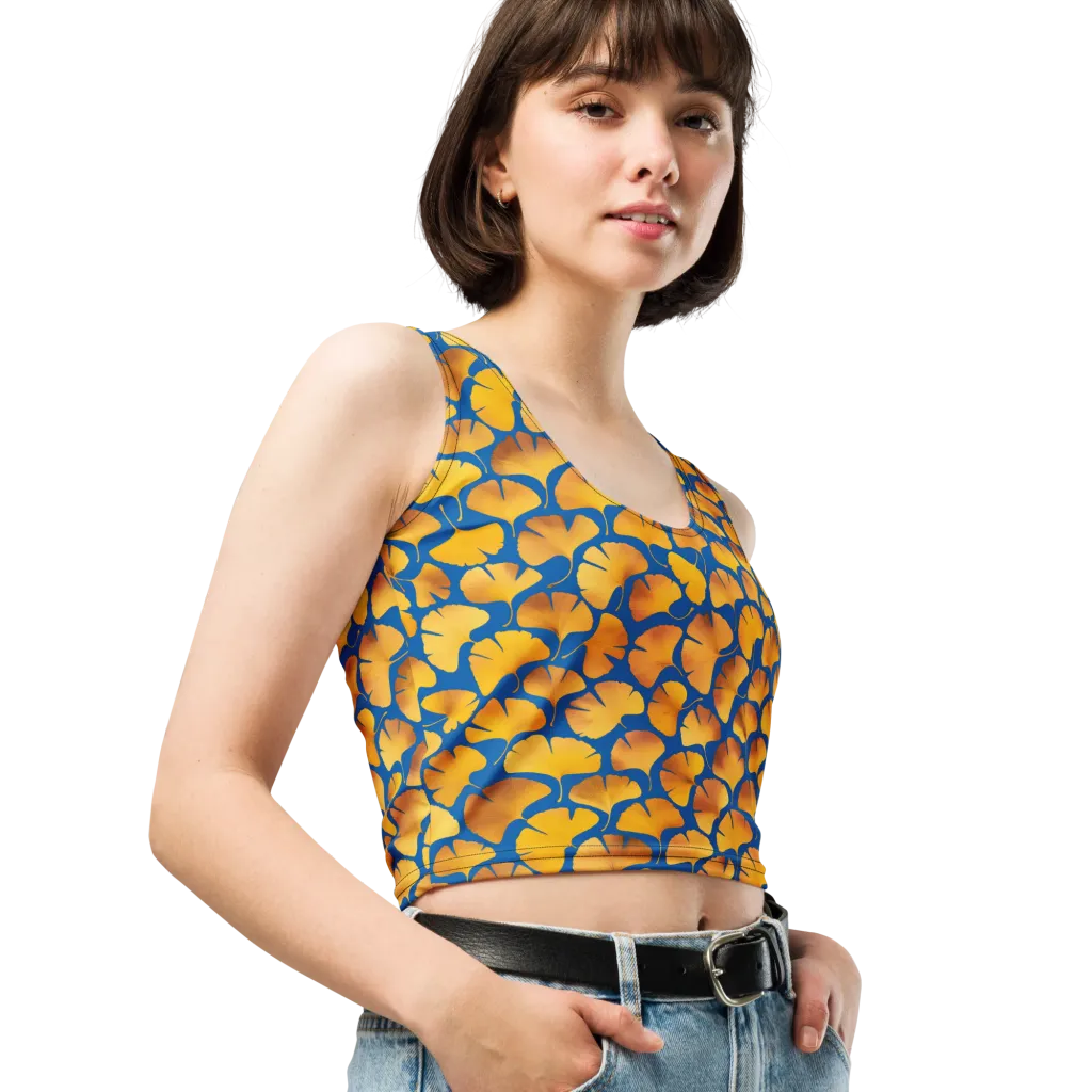 Blue Ginkgo on Crop Top — Right Front
