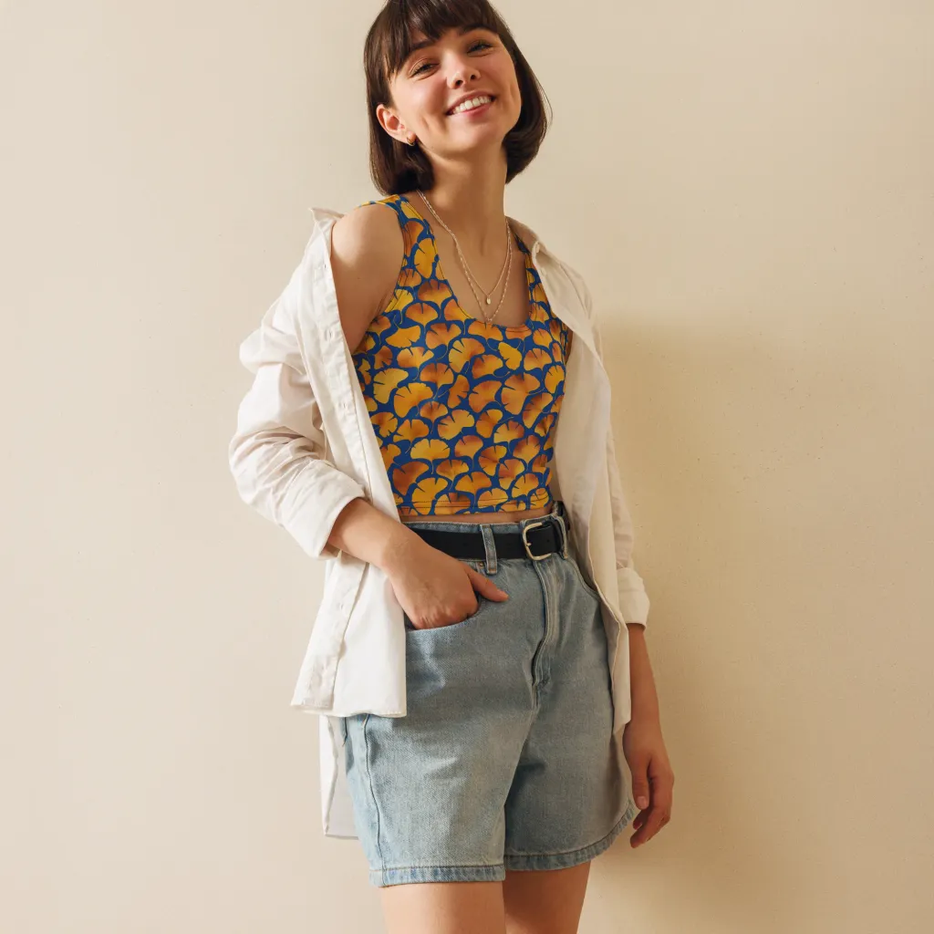 Blue Ginkgo on Crop Top — Front