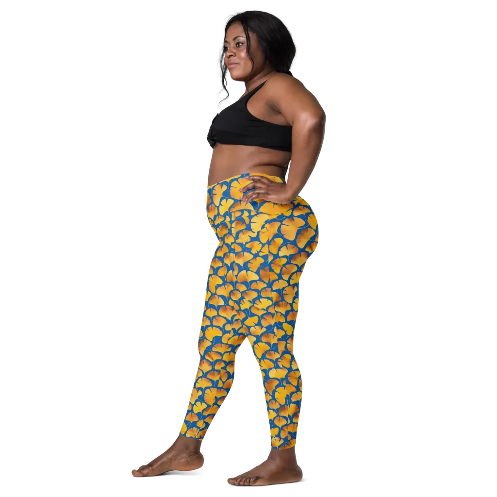 Blue Ginkgo on Leggings with Pockets — Left