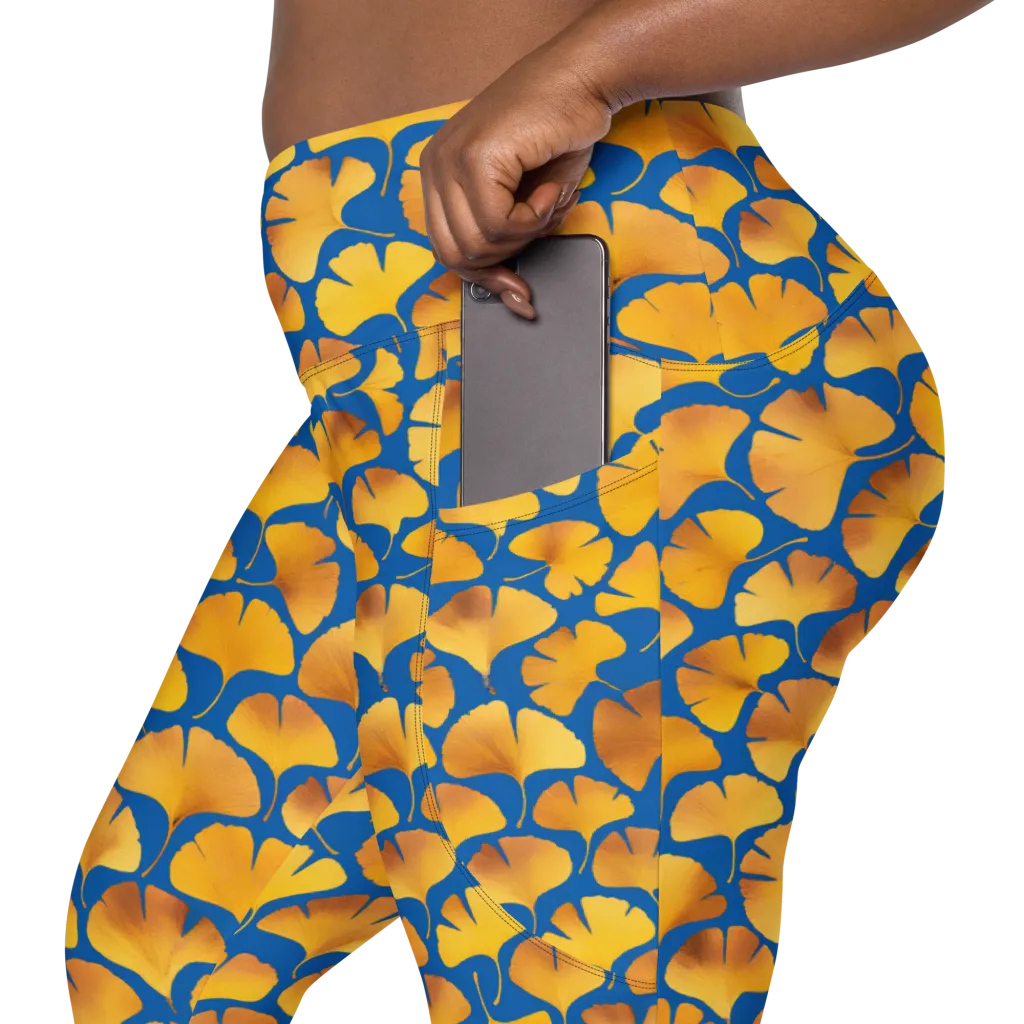 Blue Ginkgo on Leggings with Pockets — Product details 2