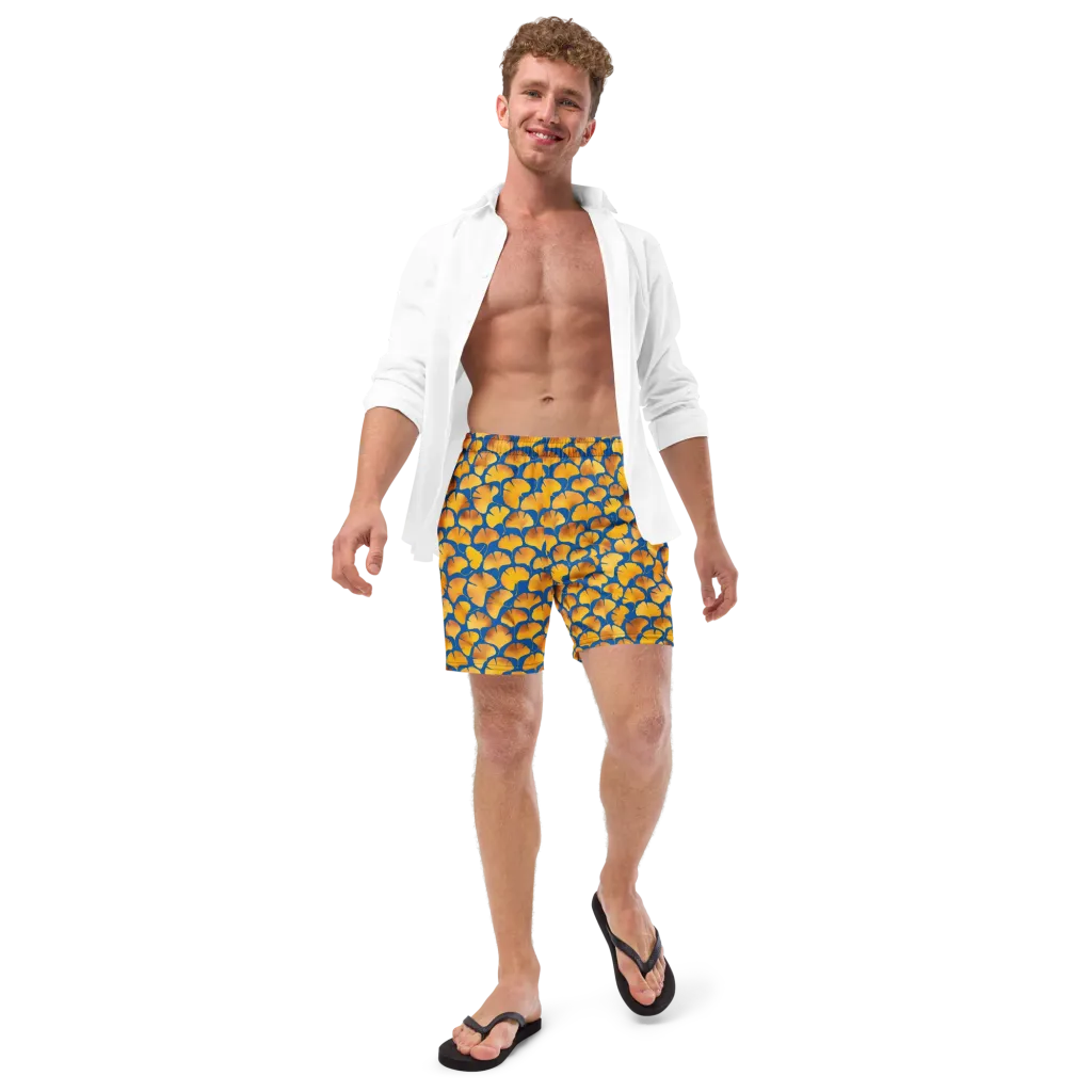 Blue Ginkgo on Swim Trunks — Front