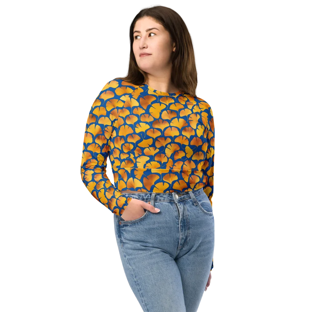 Blue Ginkgo on Long Sleeve Crop Top — Front