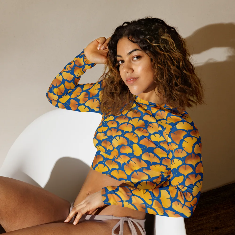 Blue Ginkgo on Long Sleeve Crop Top — Left Front